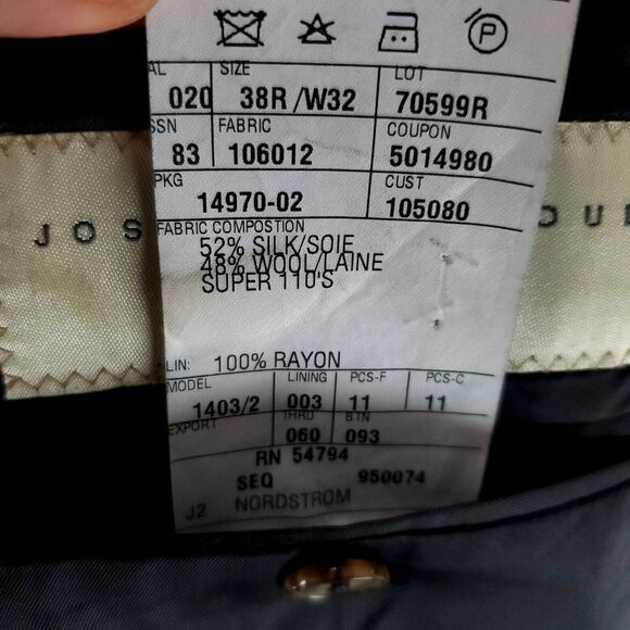 Joseph Abboud Super 110s Wool Silk 2 Button Suit Jacket 38R Gray Windowpane - Picture 8 of 10